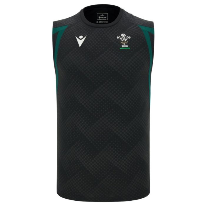 Wales rugby training tank top black Macron micromesh back