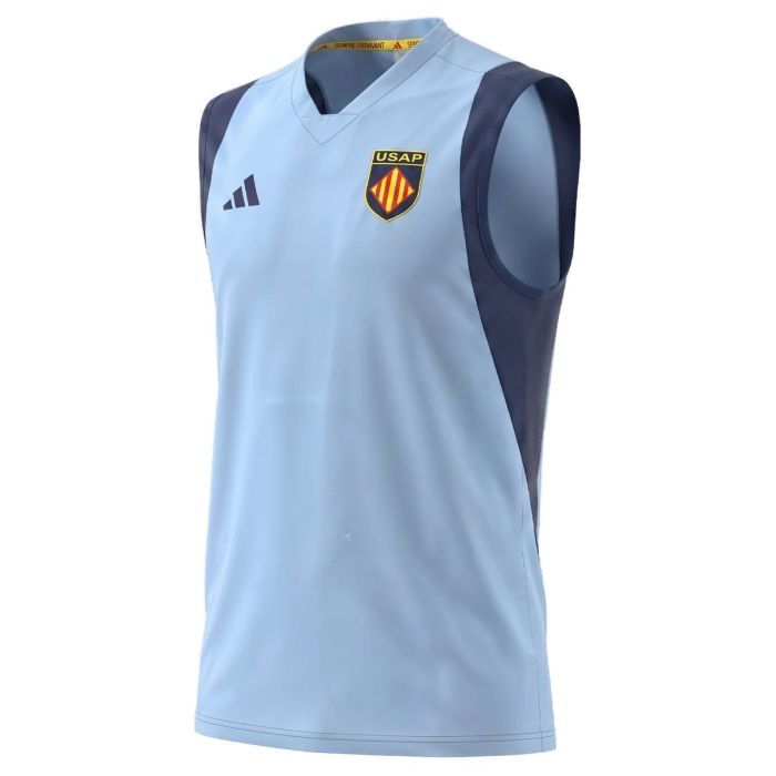USAP Perpignan blue rugby tank top Adidas home 2026 front view