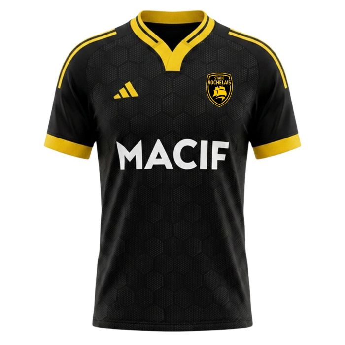 Stade Rochelais black yellow home rugby shirt Adidas 2026