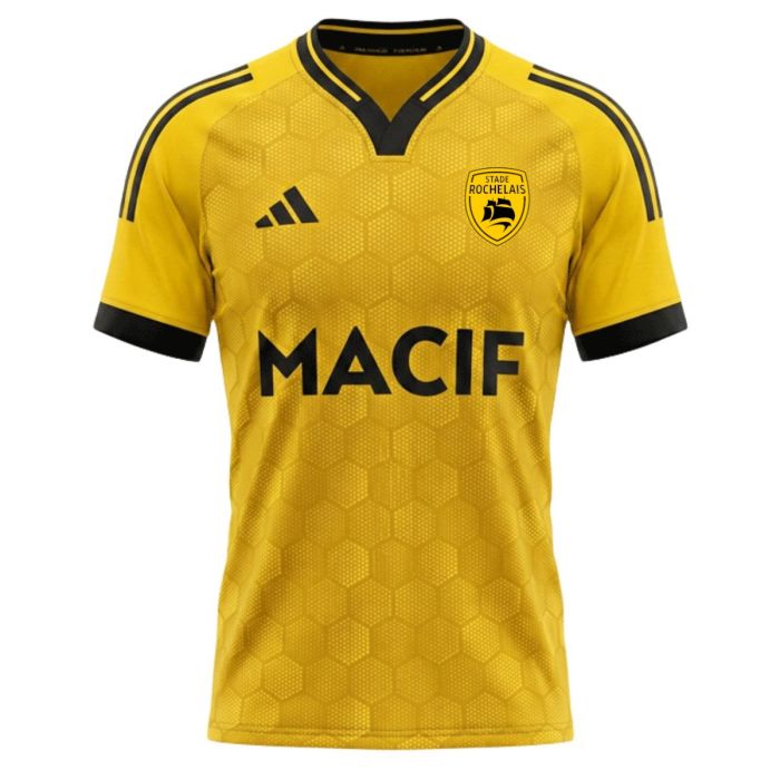 Adidas Stade Rochelais yellow black away rugby shirt 2026-2027 polyester