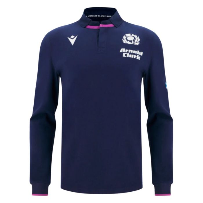 Scotland long sleeve rugby jersey 2025 Macron navy blue polo collar