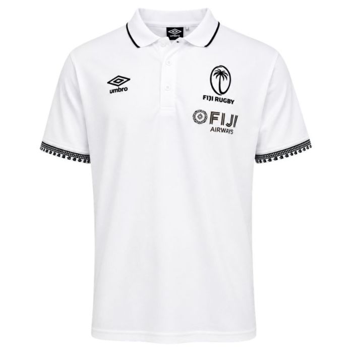 Fiji white piqué rugby polo Umbro cotton official front view
