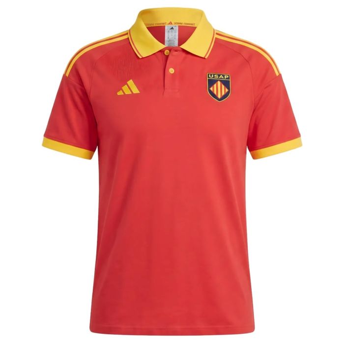 USAP Perpignan red cotton rugby polo Adidas front view