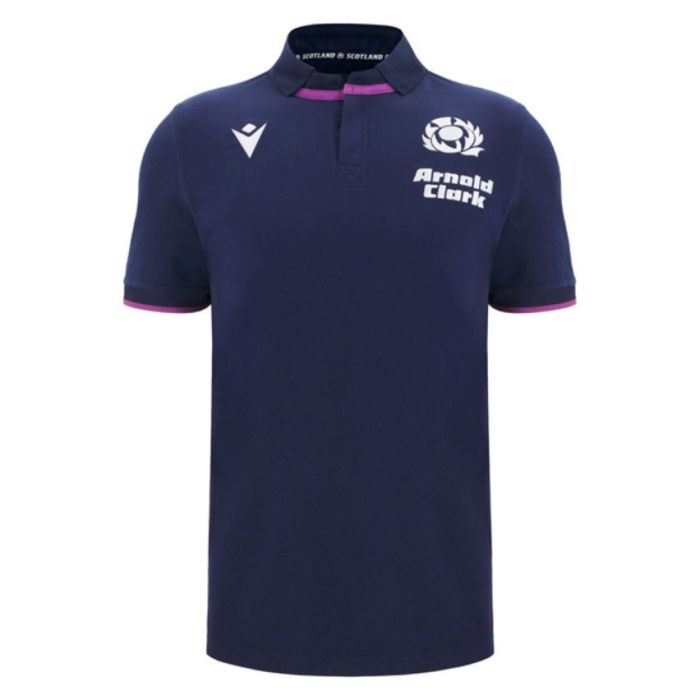 Rugby Cotton Polo Shirt Scotland Home Navy Blue 2025/2026 - Macron

