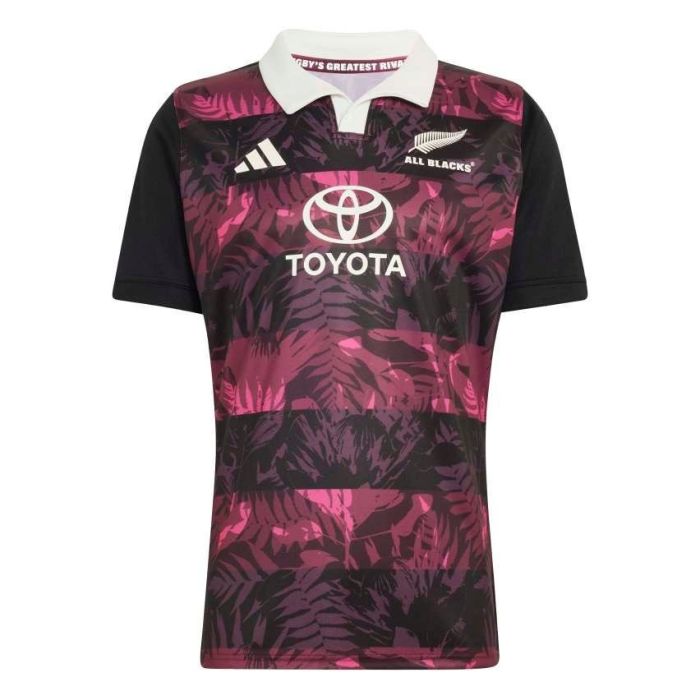 All Blacks Adidas maroon magenta rugby jersey button piqué collar detail