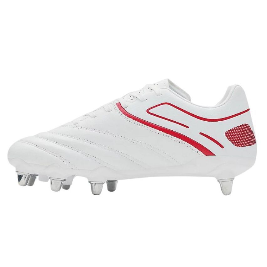 SideSTEP X20 POWER 8S Rugby Boots with Screw-in Studs White/Red - GILBERT