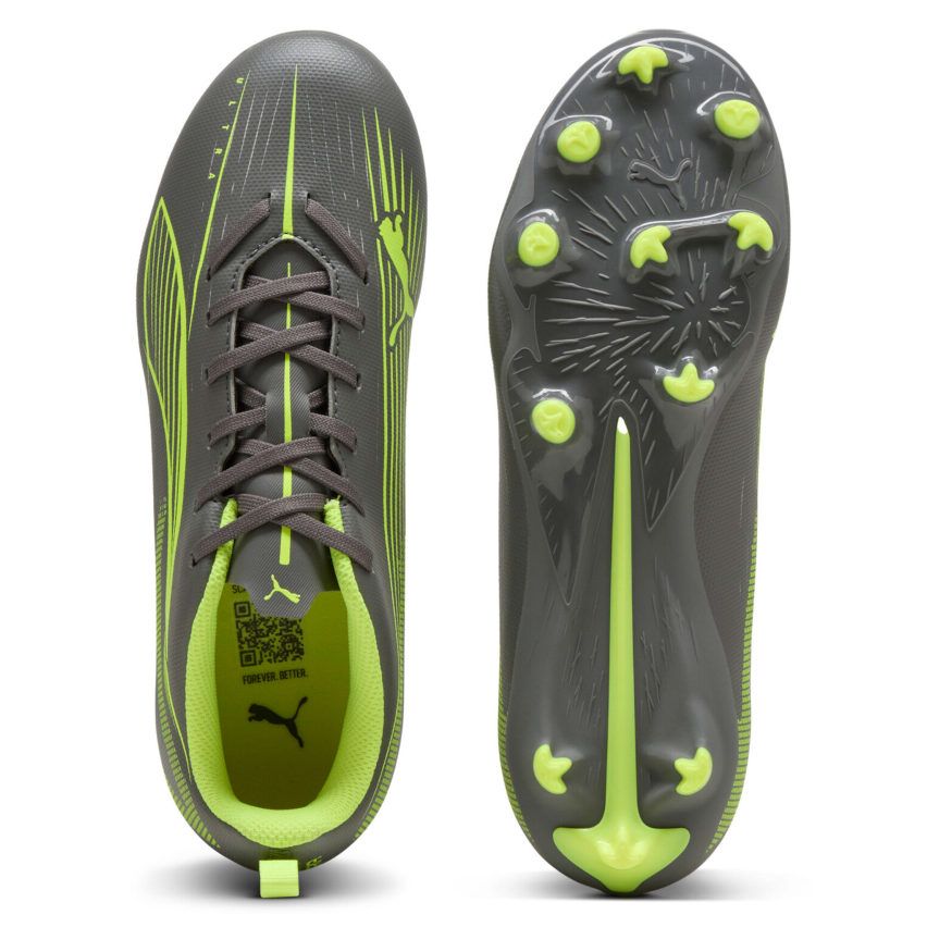 Kids' Ultra 5 Play Rugby Boots FG/AG Molded Studs Firm Ground Grey/Green - Puma