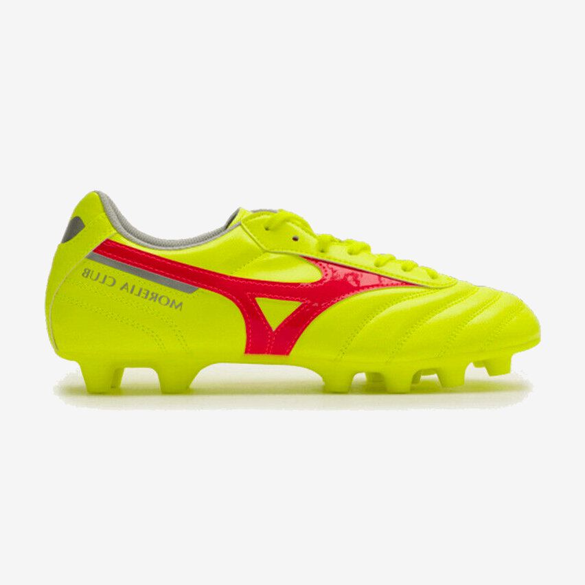 Morelia II Club FG Rugby Shoes Moulded Studs Firm Ground Yellow and Red Mizuno