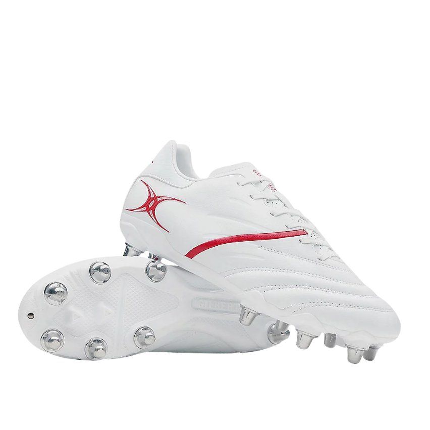 SideSTEP X20 POWER 8S Rugby Boots with Screw-in Studs White/Red - GILBERT