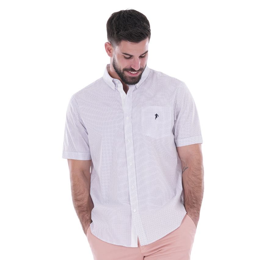 White Short-Sleeve Shirt with Small Patterns