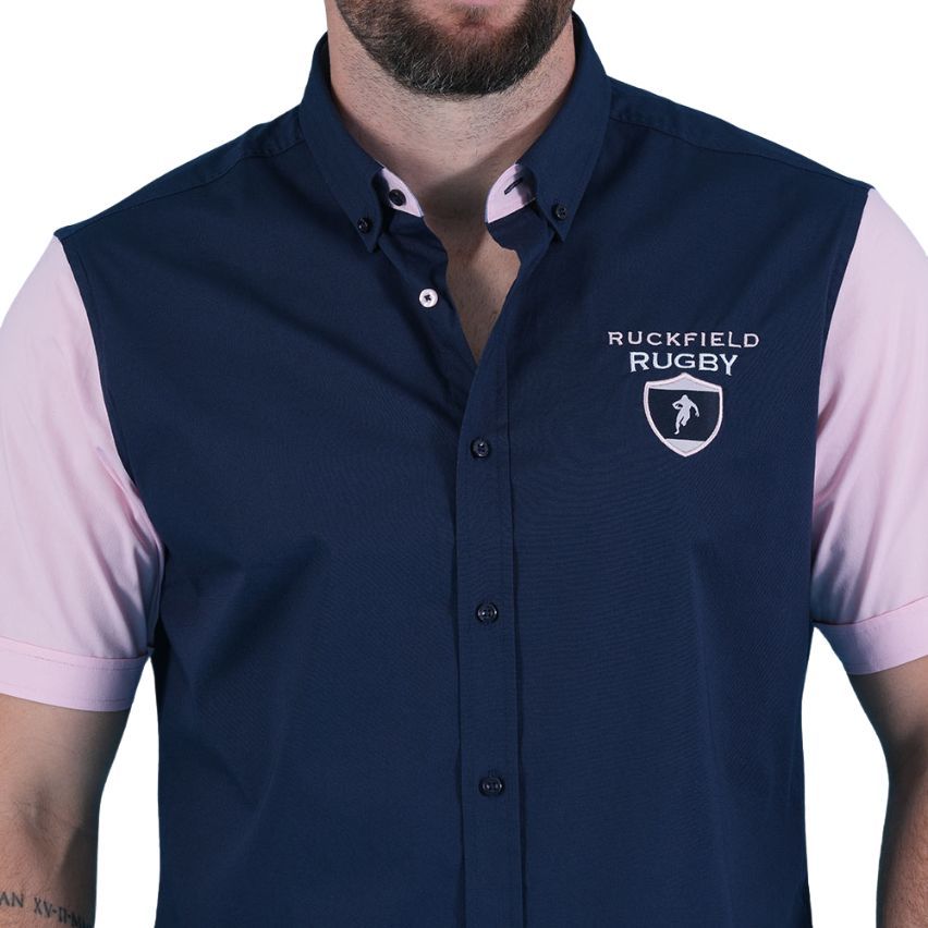 Short Sleeve Rugby Club Shirt Navy Blue and Pink - Ruckfield