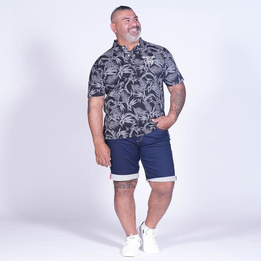 Short Sleeve Jonah Lomu Printed Black Rugby Polo - Ruckfield