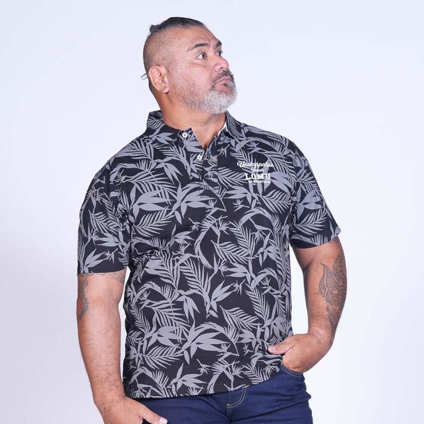Short Sleeve Jonah Lomu Printed Black Rugby Polo - Ruckfield