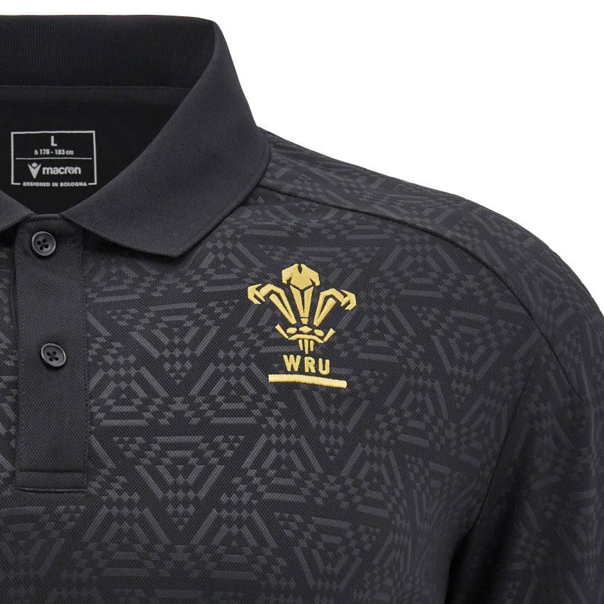 Wales Rugby Polo 2024/2025 Black - Macron