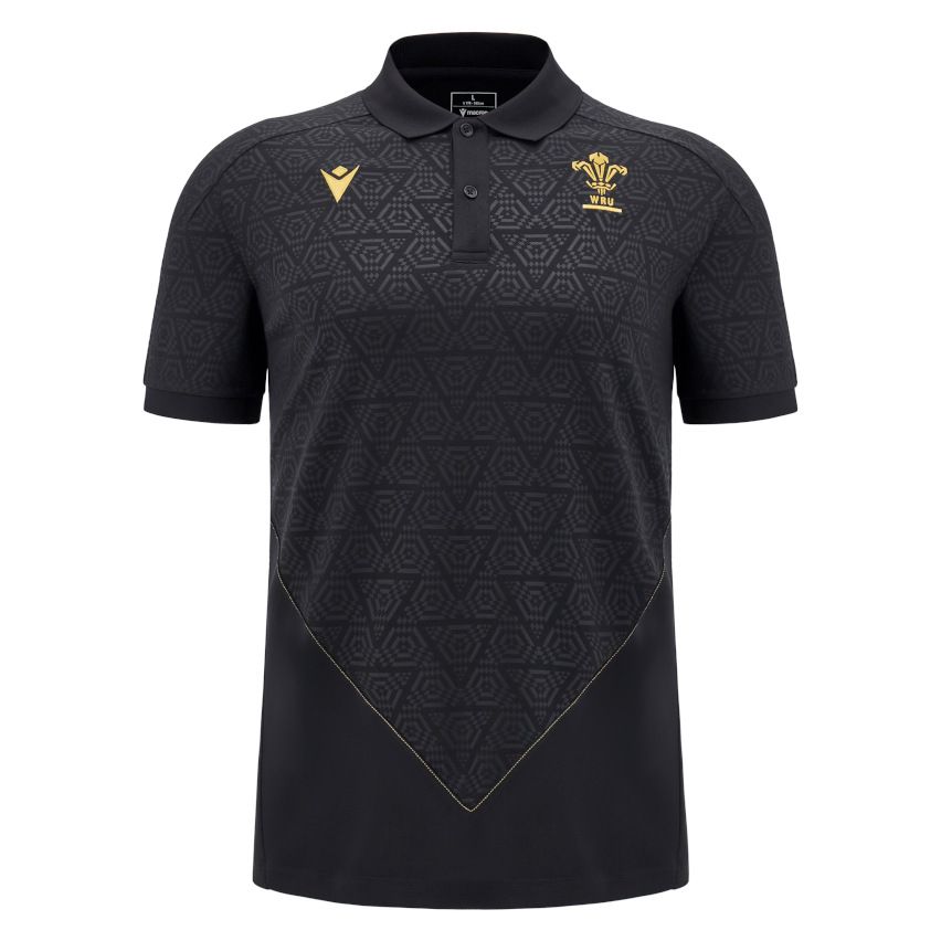 Wales Rugby Polo 2024/2025 Black - Macron