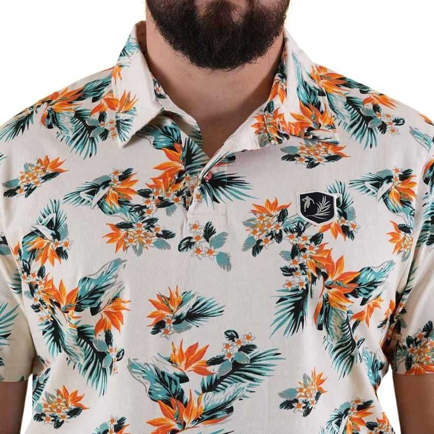 Palm Beach Short Sleeve Rugby Polo White with Print - Ruckfield