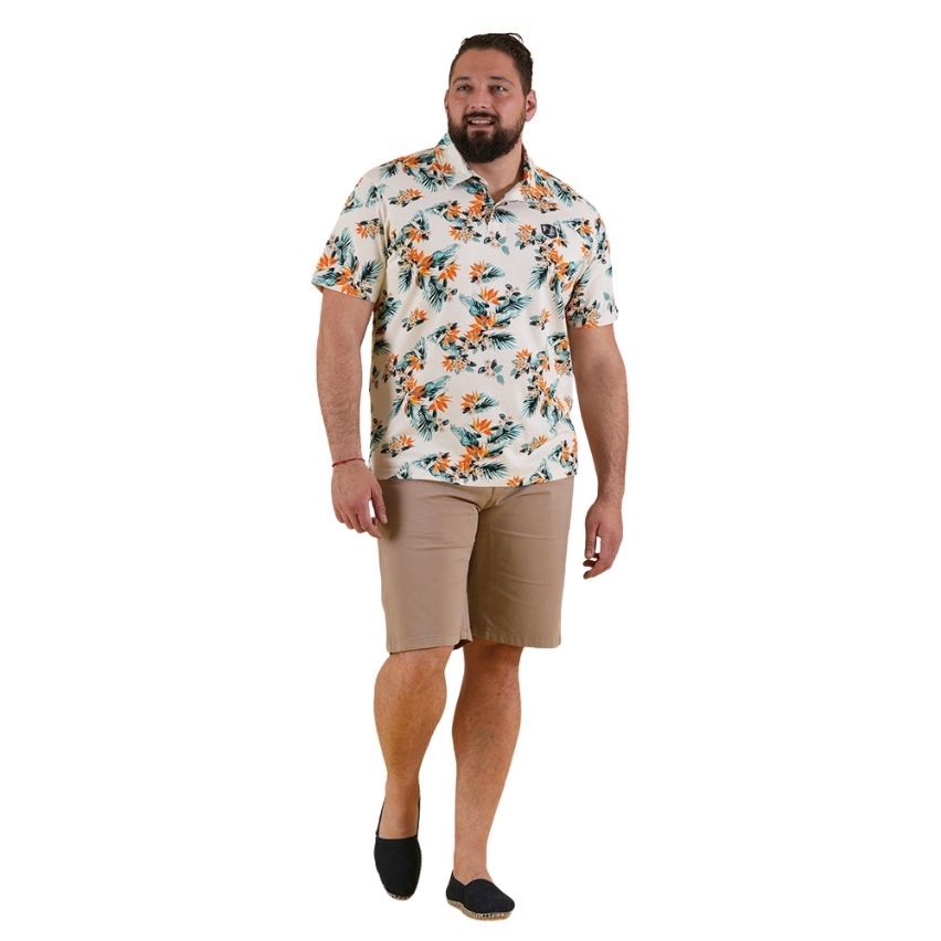 Palm Beach Short Sleeve Rugby Polo White with Print - Ruckfield