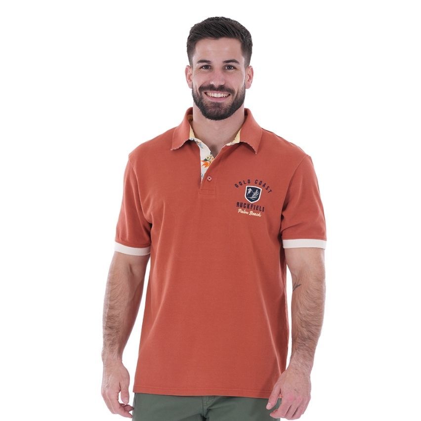 Palm Beach Short-Sleeve Rugby Polo Terracotta - Ruckfield