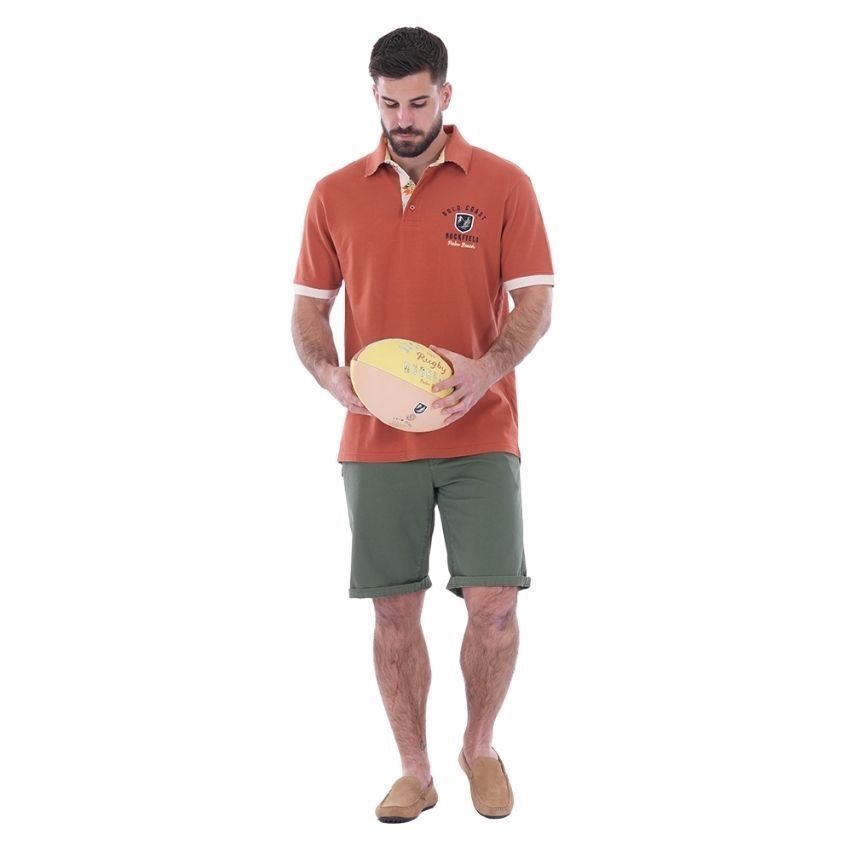 Palm Beach Short-Sleeve Rugby Polo Terracotta - Ruckfield