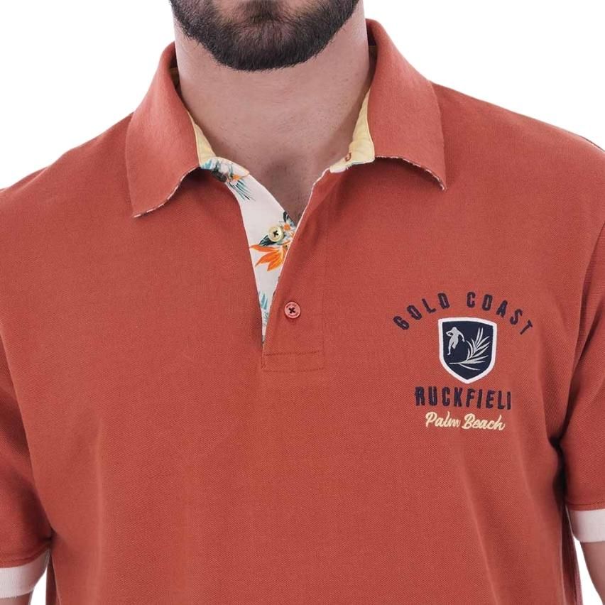 Palm Beach Short-Sleeve Rugby Polo Terracotta - Ruckfield