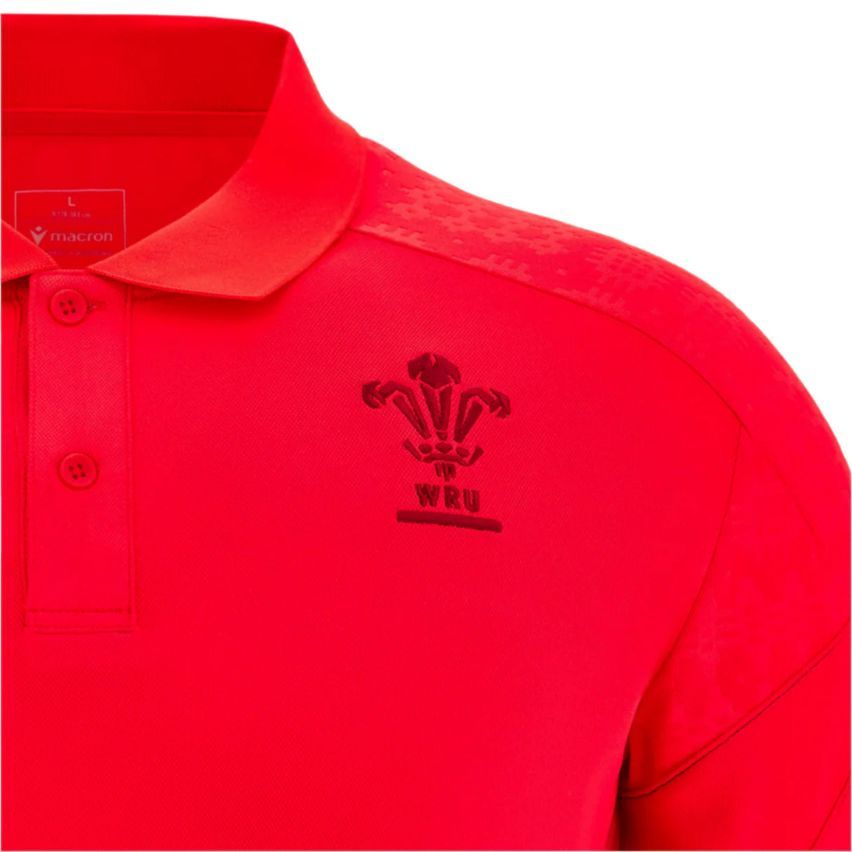 Wales Rugby Travel Polo Red 2025/2026 - Macron