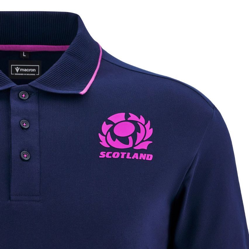 Scotland Rugby Player Travel Polo Navy Blue 2025/2026 - Macron