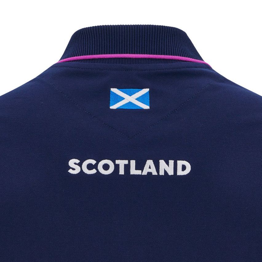 Scotland Rugby Player Travel Polo Navy Blue 2025/2026 - Macron