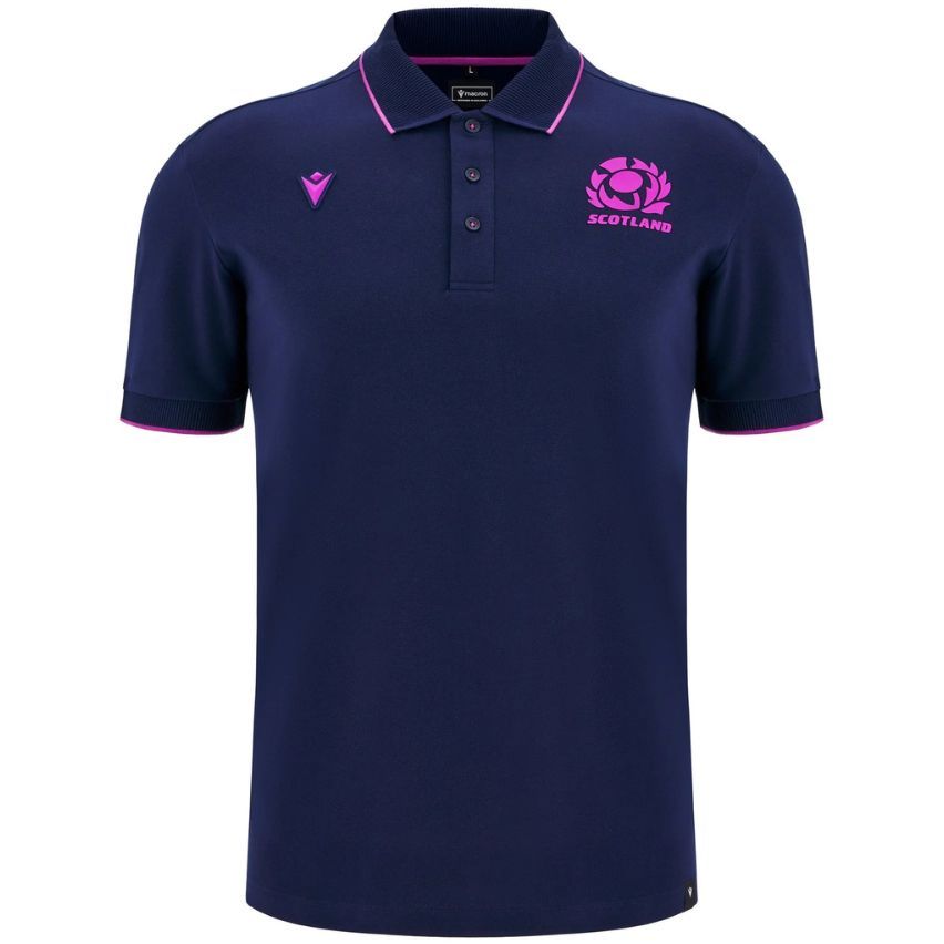 Scotland Rugby Player Travel Polo Navy Blue 2025/2026 - Macron