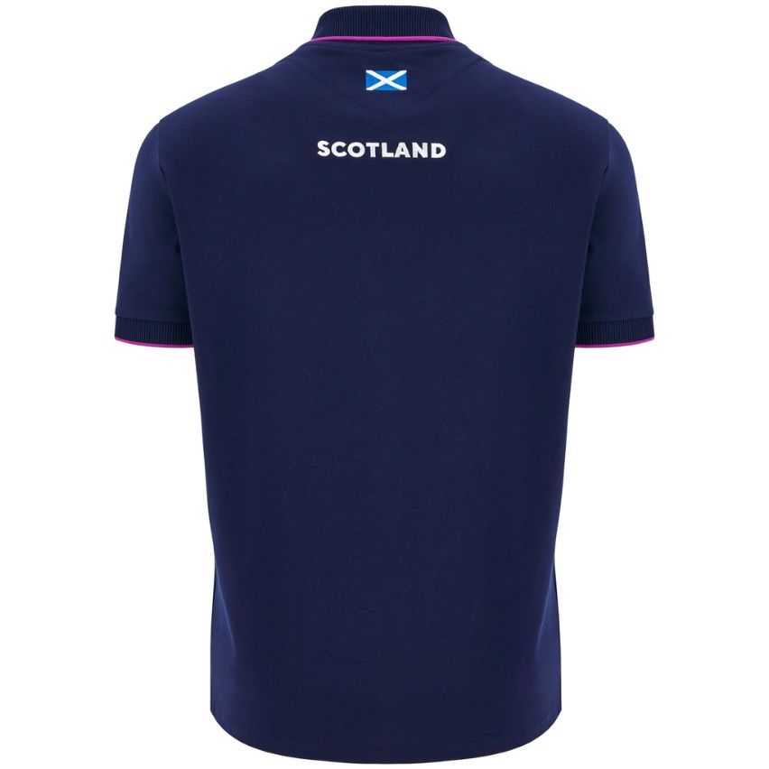 Scotland Rugby Player Travel Polo Navy Blue 2025/2026 - Macron