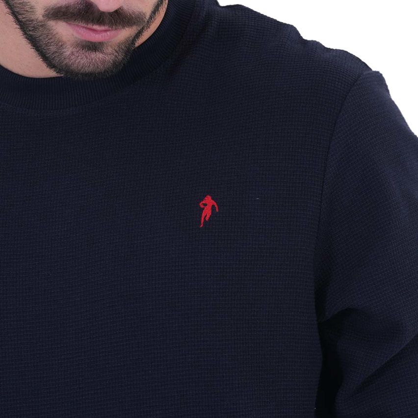 Light Round Neck Navy Blue Sweater - Ruckfield