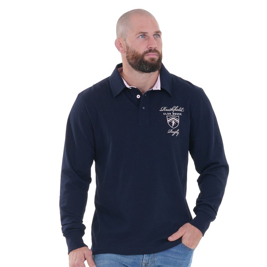 Long-sleeve navy blue Members Club House Rugby Polo - Ruckfield