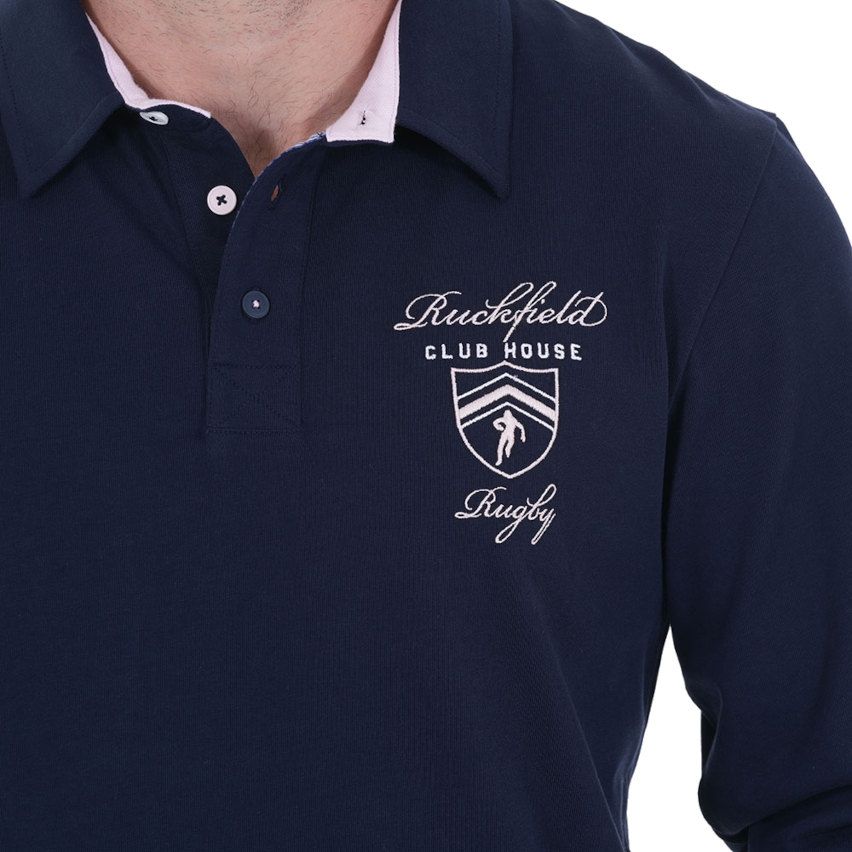 Long-sleeve navy blue Members Club House Rugby Polo - Ruckfield