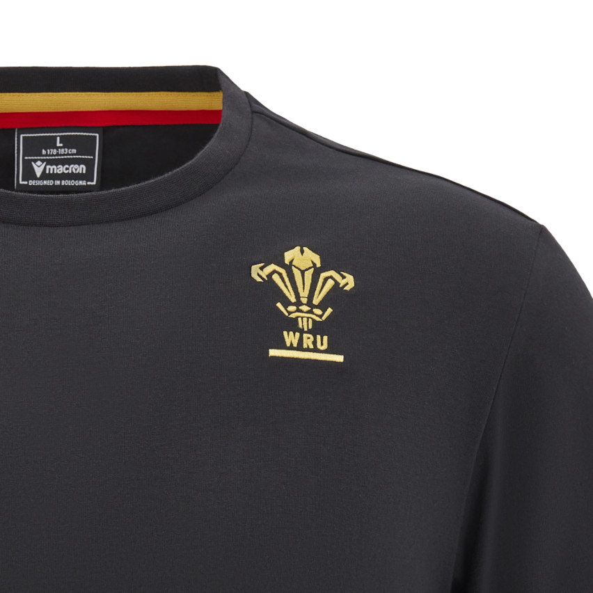 Wales Rugby Cotton T-Shirt 2024/2025 Black - Macron