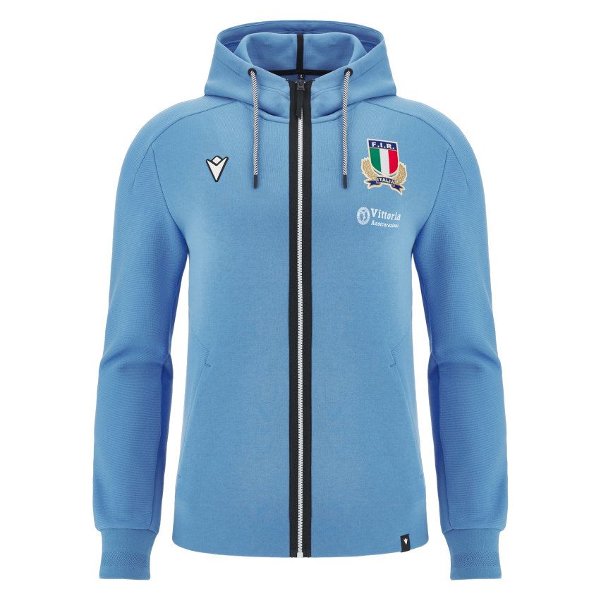 Rugby Italy Cotton Hoodie Sky Blue 2024/25 - Macron