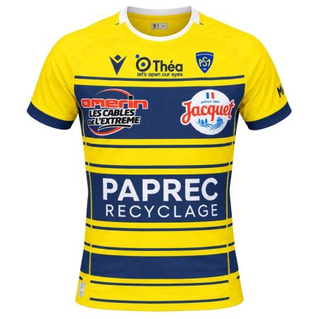 ASM Clermont home rugby jersey 2026 Macron yellow navy blue