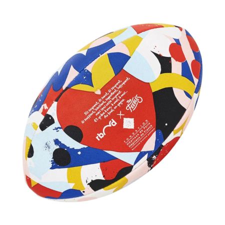 Recycled rugby ball Rebond The Feebles front colorful face