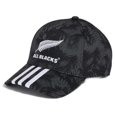 Children's All Blacks black rugby cap with silver fern embroidery Adidas front view