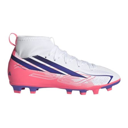 adidas F50 Hyper-Fast Club white pink rugby shoes lateral view mid-collar