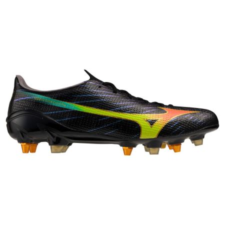 Mizuno α III Elite Mix black orange rugby boots side view