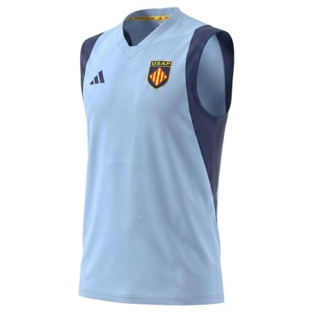 USAP Perpignan blue rugby tank top Adidas home 2026 front view