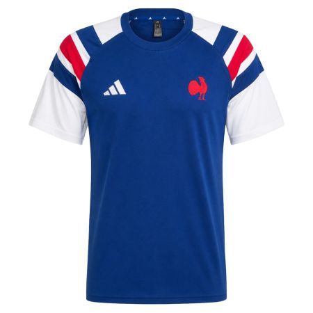 Adidas FFR Travel women's rugby T-shirt blue Mystery Ink embroidered rooster