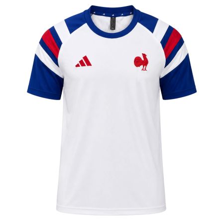 Adidas France women's rugby t-shirt white royal blue panels tricolour trim