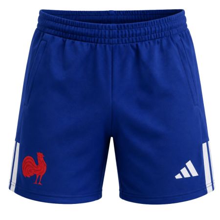 Adidas France XV Women's Travel Shorts – Blue 3-Stripes, Embroidered FFR Rooster – Rugby