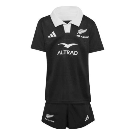 Kids All Blacks rugby kit 2027 black shirt shorts front view