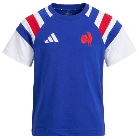Adidas France Travel rugby T-shirt child blue embroidered rooster front view
