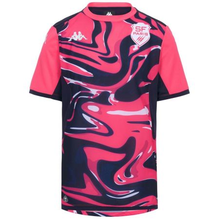 Stade Français Paris junior pre-match shirt Kappa pink blue front