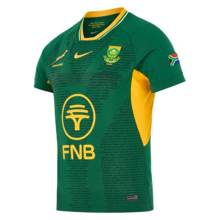 Springboks Nike rugby jersey Gorge Green gold trim front