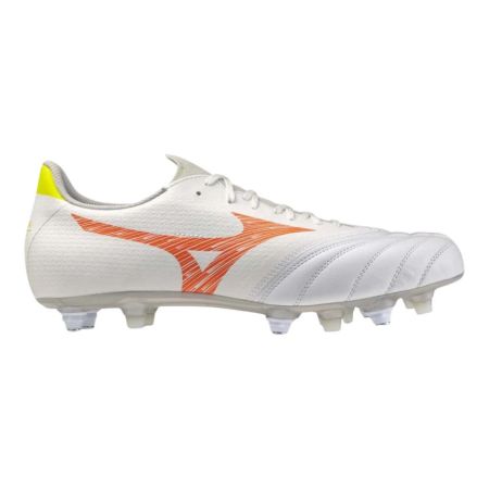 Mizuno Morelia Neo V β boot white orange yellow side profile view