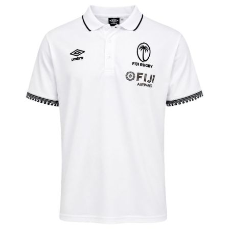 Fiji white piqué rugby polo Umbro cotton official front view