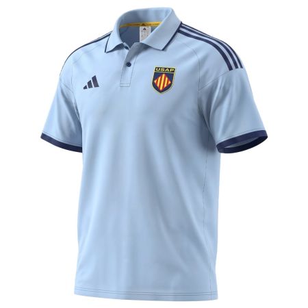 USAP Perpignan blue cotton rugby polo 2026-2027 Adidas front view